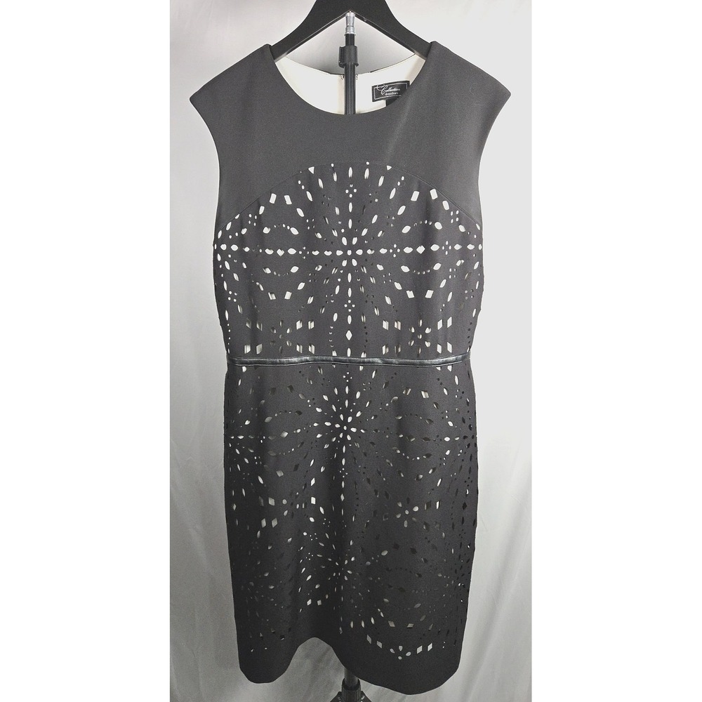 Collection Dressbarn Black Geometric‎ Cut Sheath Dress Size 12 Cocktail Party